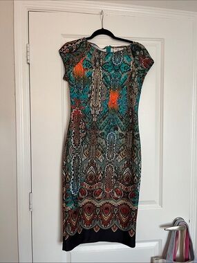 Teal & Multicolor Paisley Sheath Dress